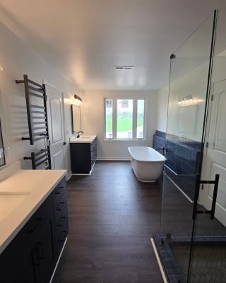 Modern bathroom remodeling in Clarksville TN with freestanding tub and walk-in shower